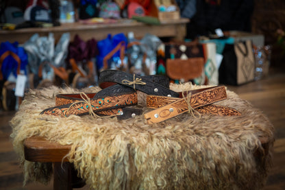 Natural Tooled Leather Belt